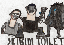 a drawing of a man with a gun and the words skibidi toilet