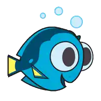a cartoon drawing of a blue fish with big eyes and bubbles around it
