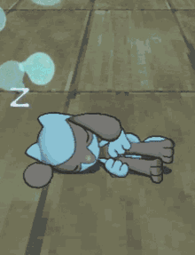 a cartoon character is laying on the floor with a bubble coming out of its head