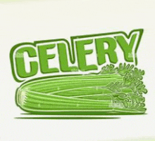 a cartoon illustration of a celery stick with the word celery written on it .