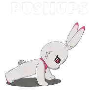 a cartoon of a bunny doing push ups with the word pushups behind it