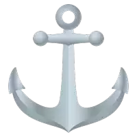 a gray anchor with a white background and a hole in the middle