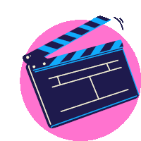 a clapper board is shown on a pink circle