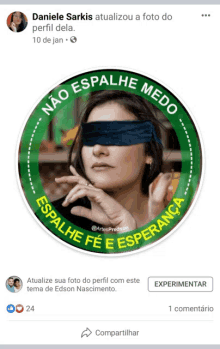 a facebook post by daniele sarkis shows a woman with blindfolded eyes