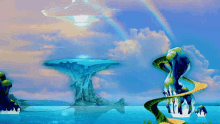 a computer generated image of a landscape with a rainbow