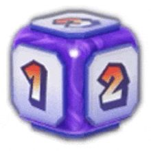 a purple dice with the number 12 on it