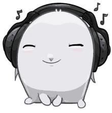 a cartoon illustration of a white rabbit wearing headphones .