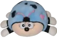a blue ladybug stuffed animal with a pink heart on its head