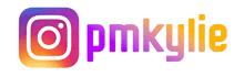 a logo for pmkylie with a instagram logo in the background