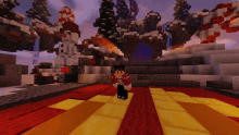 a person in a red sweater is standing in a minecraft scene