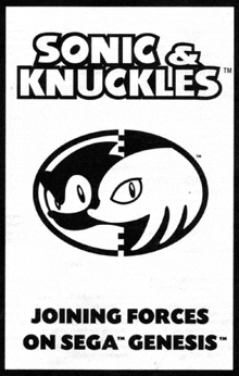 a black and white advertisement for sonic and knuckles