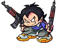 a cartoon character holding two guns in his hands