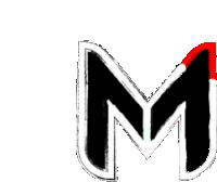 a black and white letter m with a red border on a white background