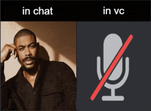 a picture of a man and a picture of a microphone with the words in chat and in vc