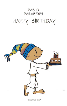 a cartoon of pablo parabens holding a cake