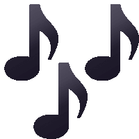 a pixel art illustration of three music notes on a white background