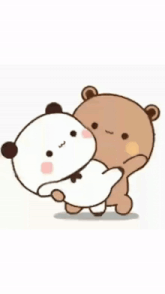 a cartoon of a panda bear holding another panda bear in its arms .