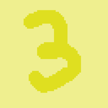 a pixel art drawing of the number three on a yellow background