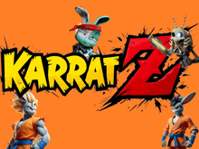 a poster for karrat z shows a cartoon character and a skeleton