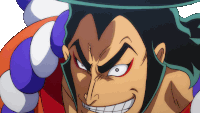 a close up of a cartoon character 's face with a big smile on his face