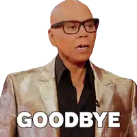 a man in a gold suit says goodbye