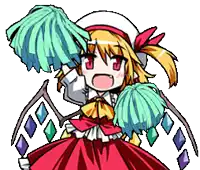 a pixel art drawing of a girl in a red dress cheering with pom poms