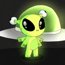 a cartoon drawing of an alien with a green hat on