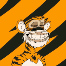 a cartoon monkey dressed as a tiger with a huge smile on its face .