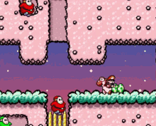 a video game scene with yoshi and mario on the screen