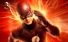 a poster of a man in a flash costume with dc comics written on the bottom