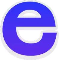 a blue letter e with a white circle around it on a white background