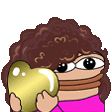 a cartoon character with curly hair is holding a golden apple in his hands .