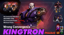 an advertisement for a video game called wrong convergence king tron pegasus