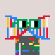 a pixel art drawing of a person with a rainbow colored shirt