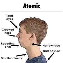 a drawing of a man 's face with atomic written on it