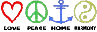 a sign that says love peace home harmony with a peace sign and anchor