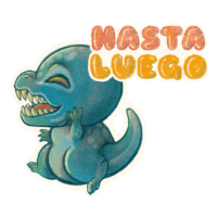 a cartoon of a dinosaur with the words hasta luego written above it