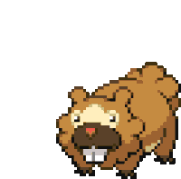 a pixel art drawing of a beaver with big teeth and a red nose