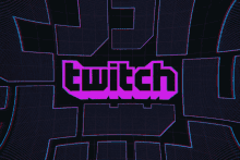 a purple twitch logo is displayed on a dark background