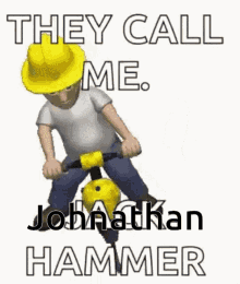 a cartoon of a man wearing a hard hat holding a hammer and a drill .