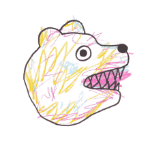 a child 's drawing of a bear 's head with crayons on it