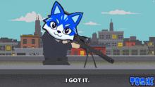 a cartoon of a husky holding a sniper rifle with the words i got it below it