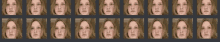 a row of women 's faces are lined up in a row