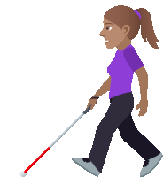 a woman is walking with a white cane