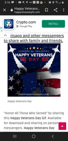 a screenshot of a happy veterans day gif from crypto.com