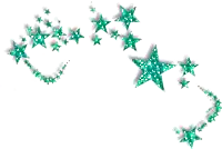 a bunch of turquoise stars are flying in the air