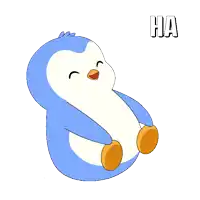 a cartoon penguin with the words ha ha ha written above it
