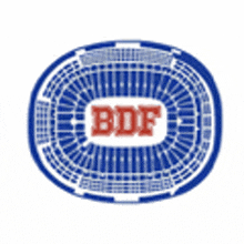 a blue and white oval with the word bdf in the middle