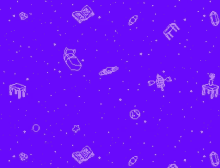 a purple background with a pattern of icons and stars