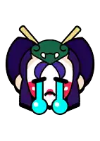 a cartoon drawing of a person with chopsticks on their head crying